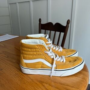 Vans White Leather High-Top Sneakers with Yellow Accents